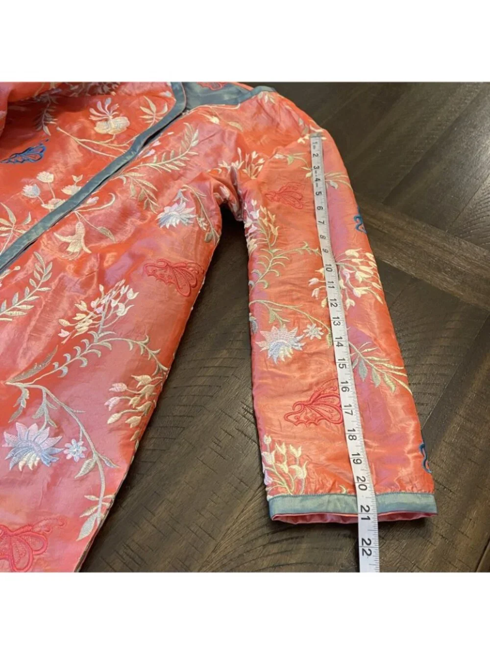 VTG Reversible Silk Embroidered Asian Open Jacket Floral Butterfly Boho SZ XL